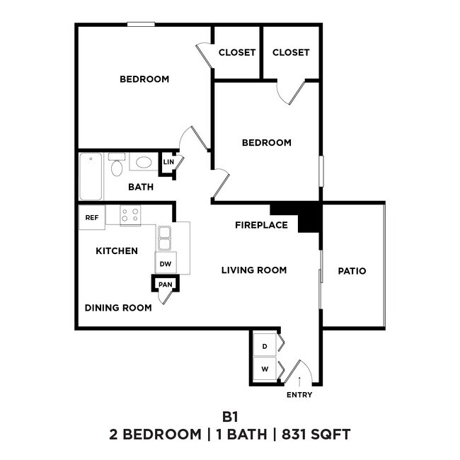 Two Bed One Bath 831 Sqft 324-204 floor plan